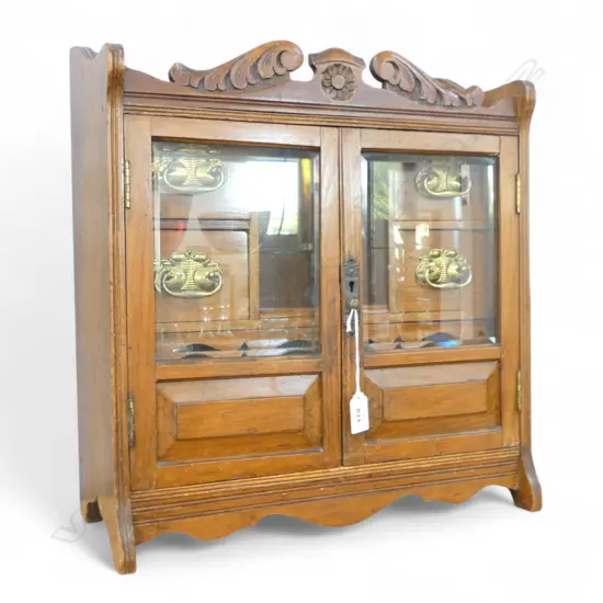 EDWARDIAN MAHOGANY SMOKERS CABINET, TWO GLASS DOORS & 4 INTERNAL DRAWERS, 400 x 200 x 420mm