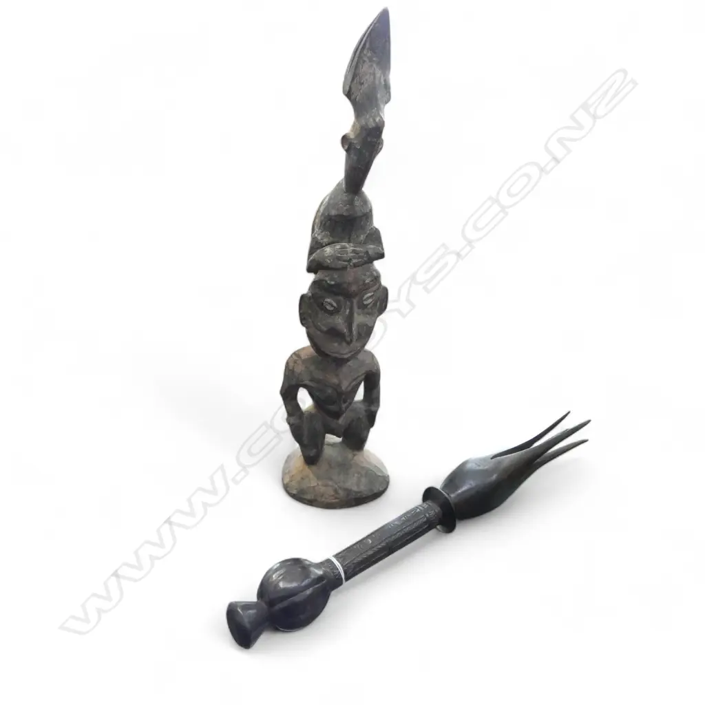 PNG TRIBAL WOOD CARVING H.475mm + CANNIBAL STICK L.470mm Image 1++
