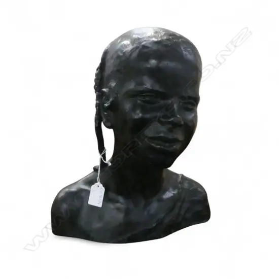 BLACK CERAMIC BUST OF YOUNG WOMAN H.315mm
