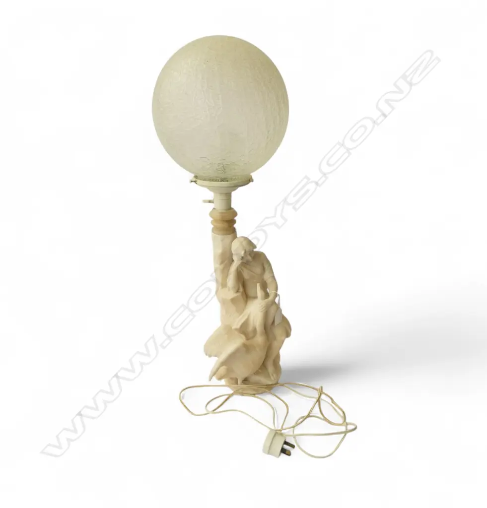 ALABASTER TABLE LAMP, LEDA & THE SWAN H.700mm repairs Image 1++