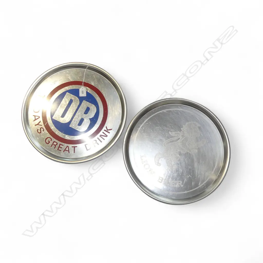 THREE METAL DB & LION BEER TRAYS Dia.370mm Image 1++