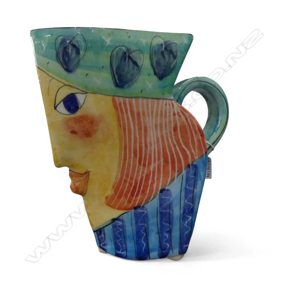 SIGNED NZ STUDIO POTTERY FIGURAL JUG H260MM Image 1++