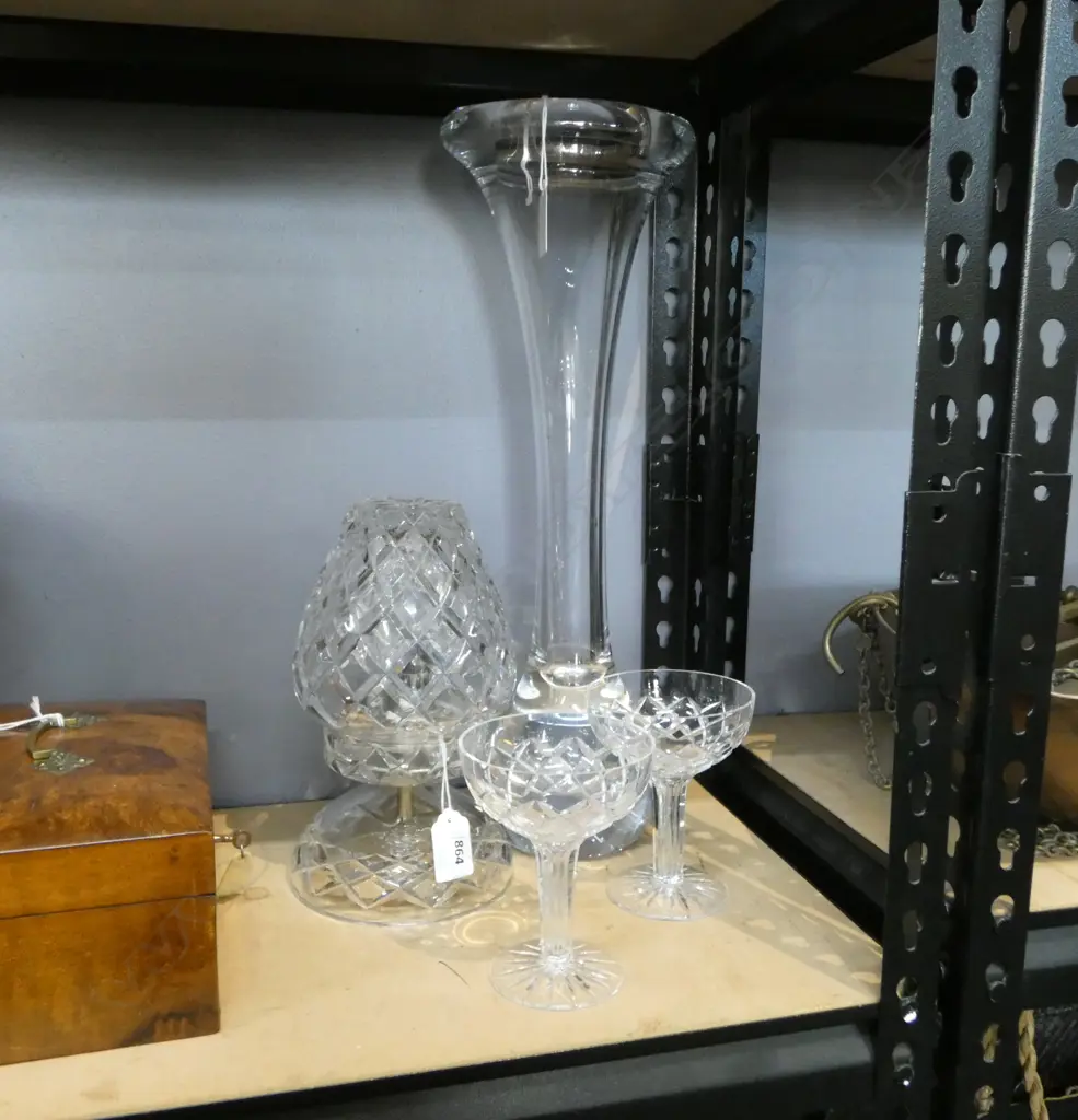 2 HOLLOW STEM CRYSTAL GLASSES, VASE, CRYSTAL LAMP BASE, LARGE GLASS VASE H.450mm Image 1++