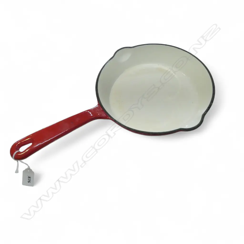 RED ENAMEL CAST IRON FRY PAN L.440mm Image 1++