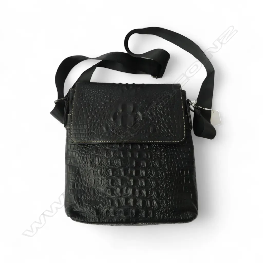BLACK FAUX CROC LEATHER BAG 300x270mm Image 1++