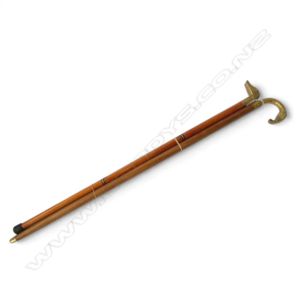 2 BRASS ANIMAL HANDLED HANDLED WALKING STICKS: ELEPHANT & DOG Image 1++
