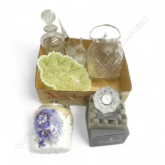 ASST. CRYSTAL INCL. BOXED WATERFORD DIAMOND PAPERWEIGHT CLOCK 80mm dia