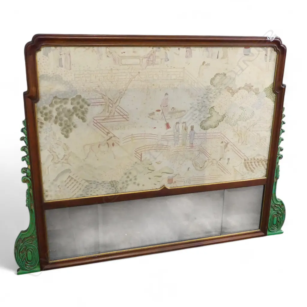 OVER MANTLE MIRROR w. ORIENTAL FABRIC PANEL 945x1260mm Image 1++
