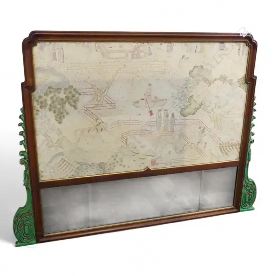 OVER MANTLE MIRROR w. ORIENTAL FABRIC PANEL 945x1260mm