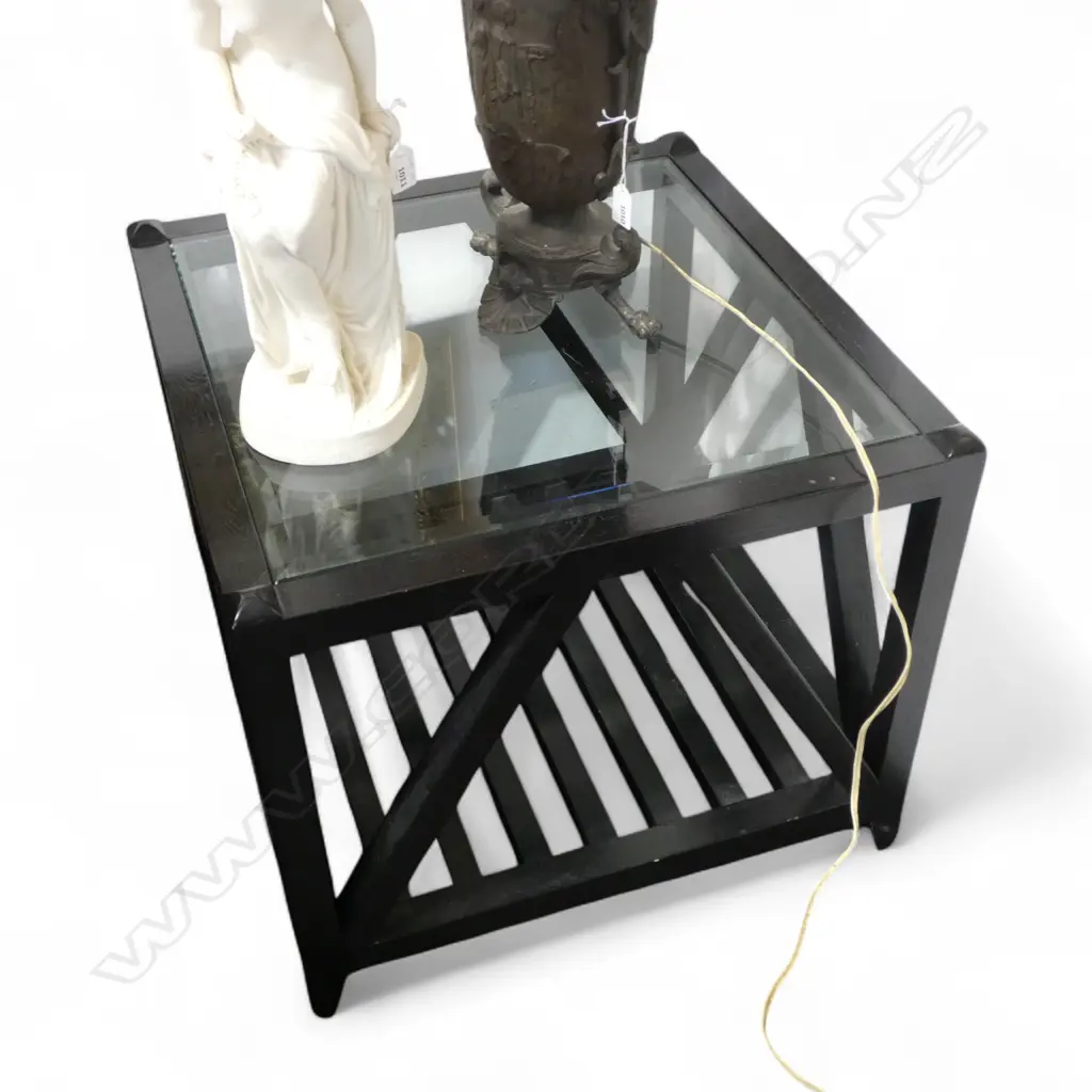PR MODERN EBONISED SIDE TABLES, GLASS TOP 600x600x525mm Image 1++