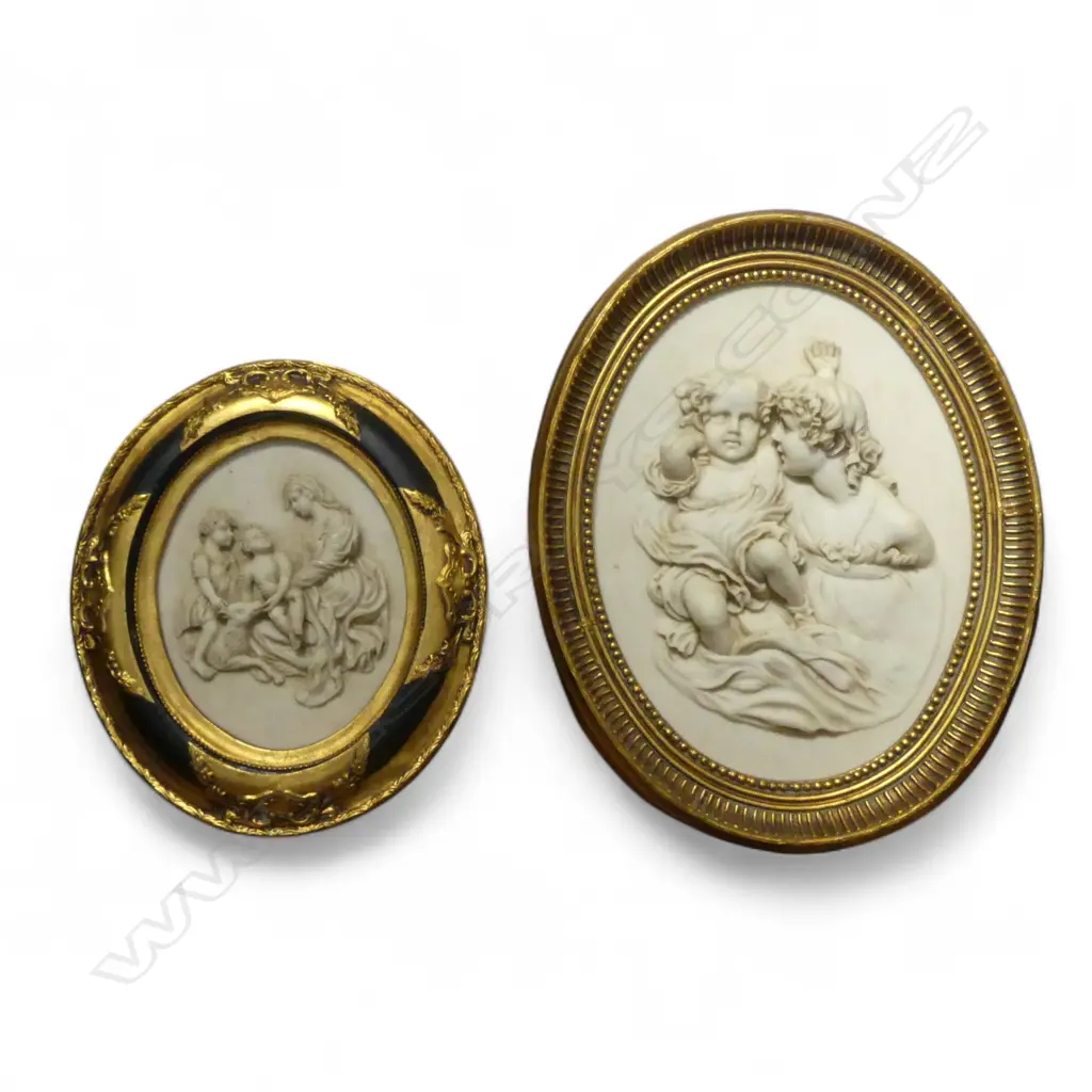 20th C.PAIR OF DECORATIVE COMPOSITE PANELS OF MARY AND JESUS HOUSED IN GILT FRAMES 330 x 360 mm (INCL FRAMES EACH) Image 1++
