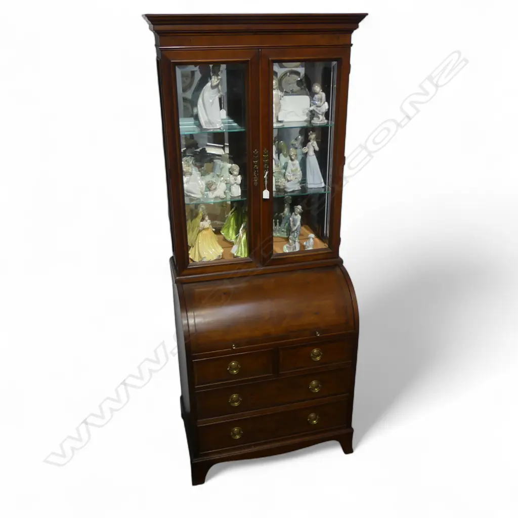 DISPLAY CABINET w. ROLL TOP PULL OUT DESK 800x470x1975mm Image 1++