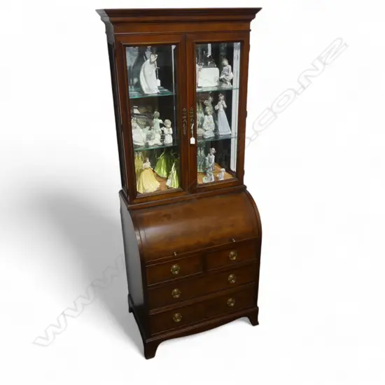 DISPLAY CABINET w. ROLL TOP PULL OUT DESK 800x470x1975mm