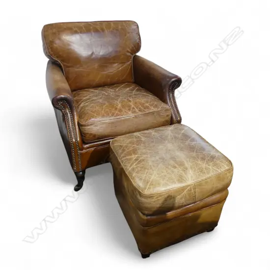 QUALITY LEATHER ARMCHAIR & OTTOMAN