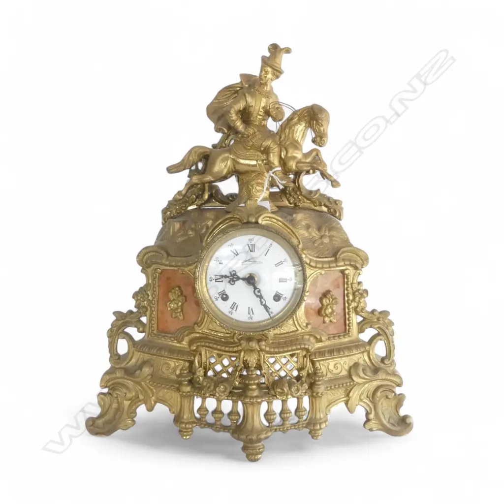 FRENCH GILT METAL FIGURAL MANTLE CLOCK H410MM Image 1++