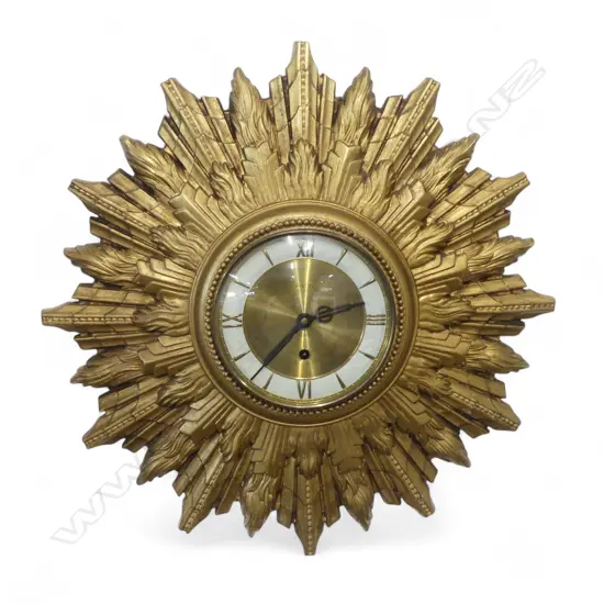 GILDED WELBY SUNBURST WALL CLOCK, DIA.500mm