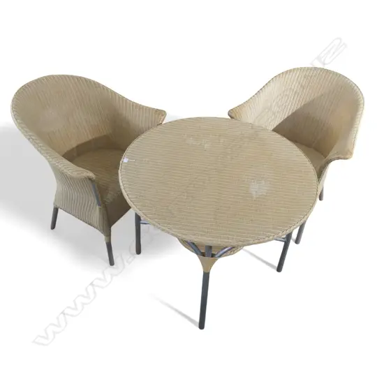 LLOYD LOOM PATIO SET; TABLE 900mm dia & PR CHAIRS