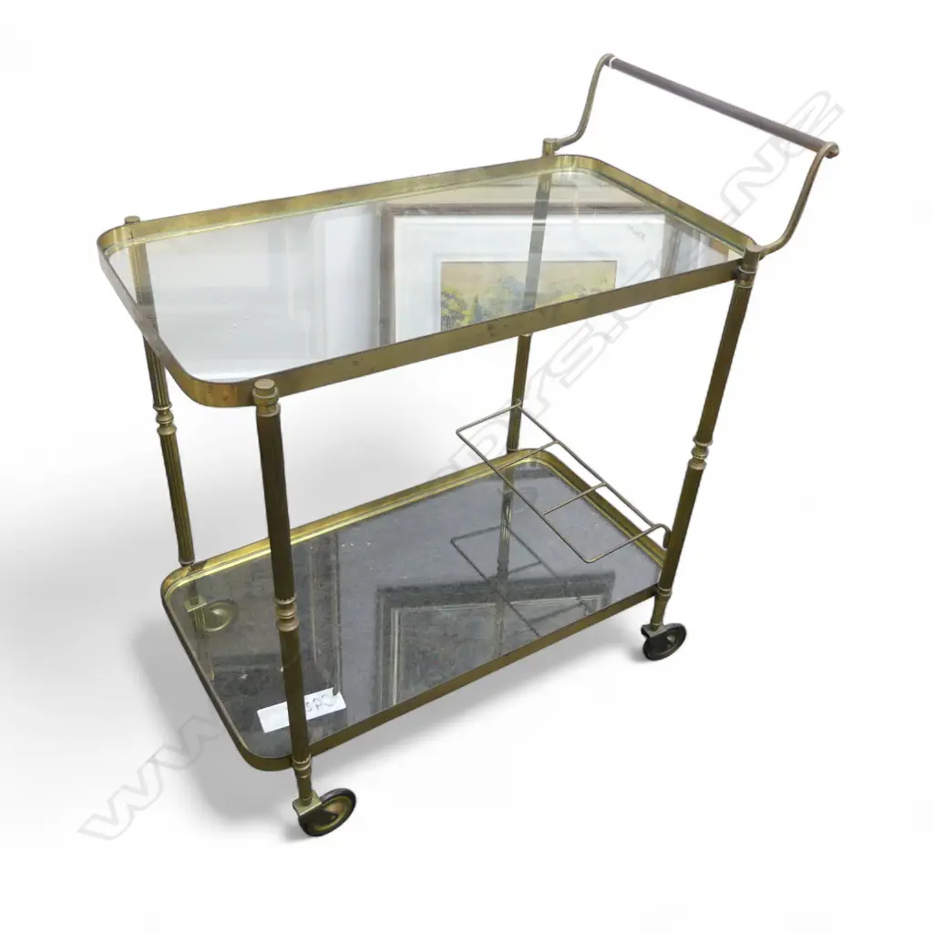 VINTAGE BRASS & GLASS DRINKS TROLLEY W.720mm Image 1++