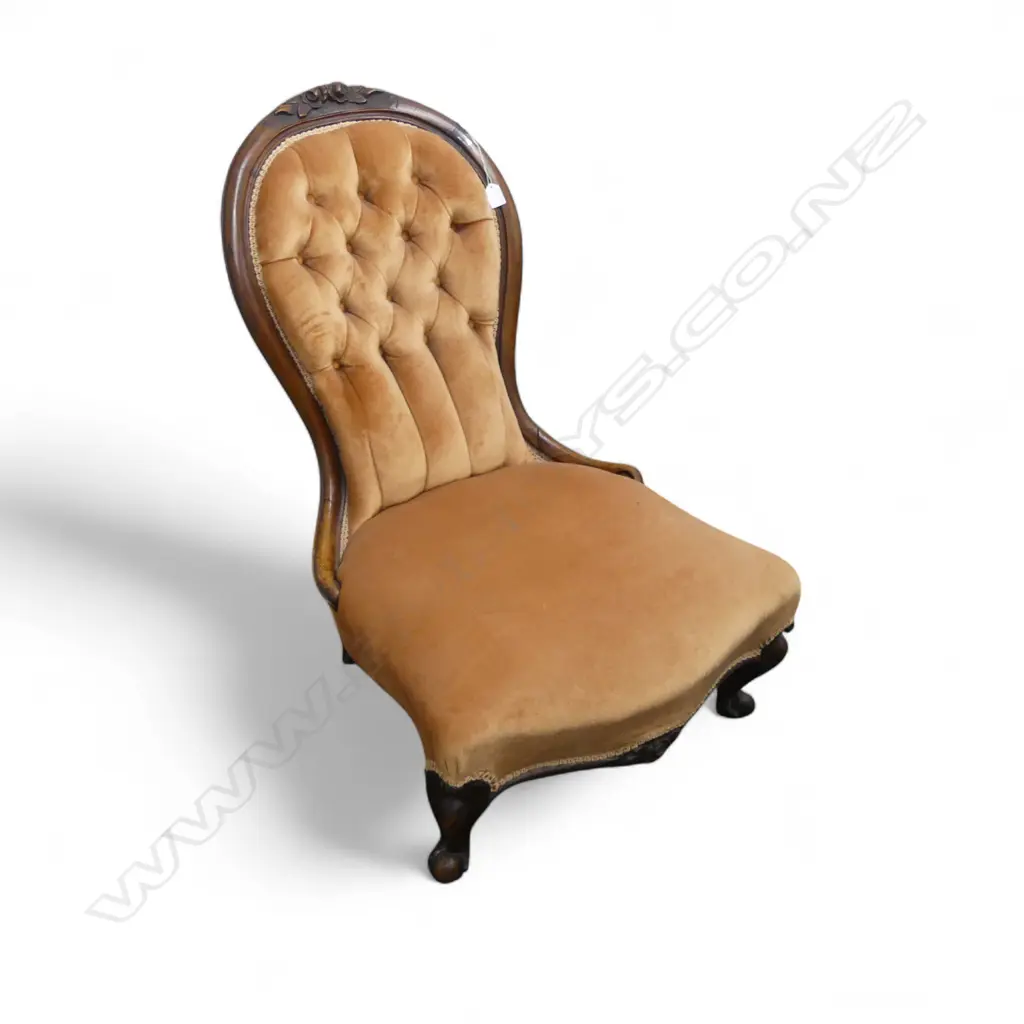 VICTORIAN GRANDMOTHER CHAIR IN SALMON VELVET Image 1++