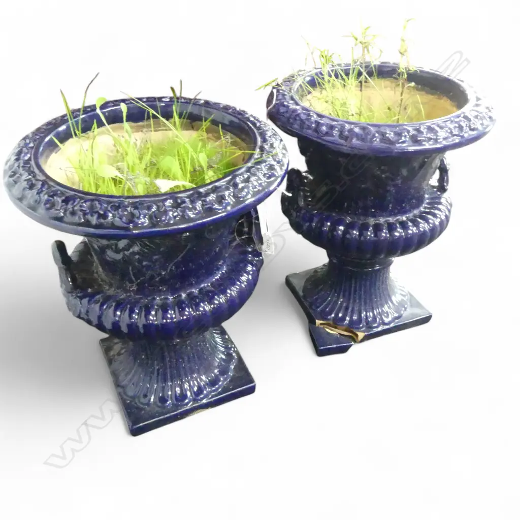PR BLUE GLAZED POTTERY GARDEN URNS 540mm Image 1++