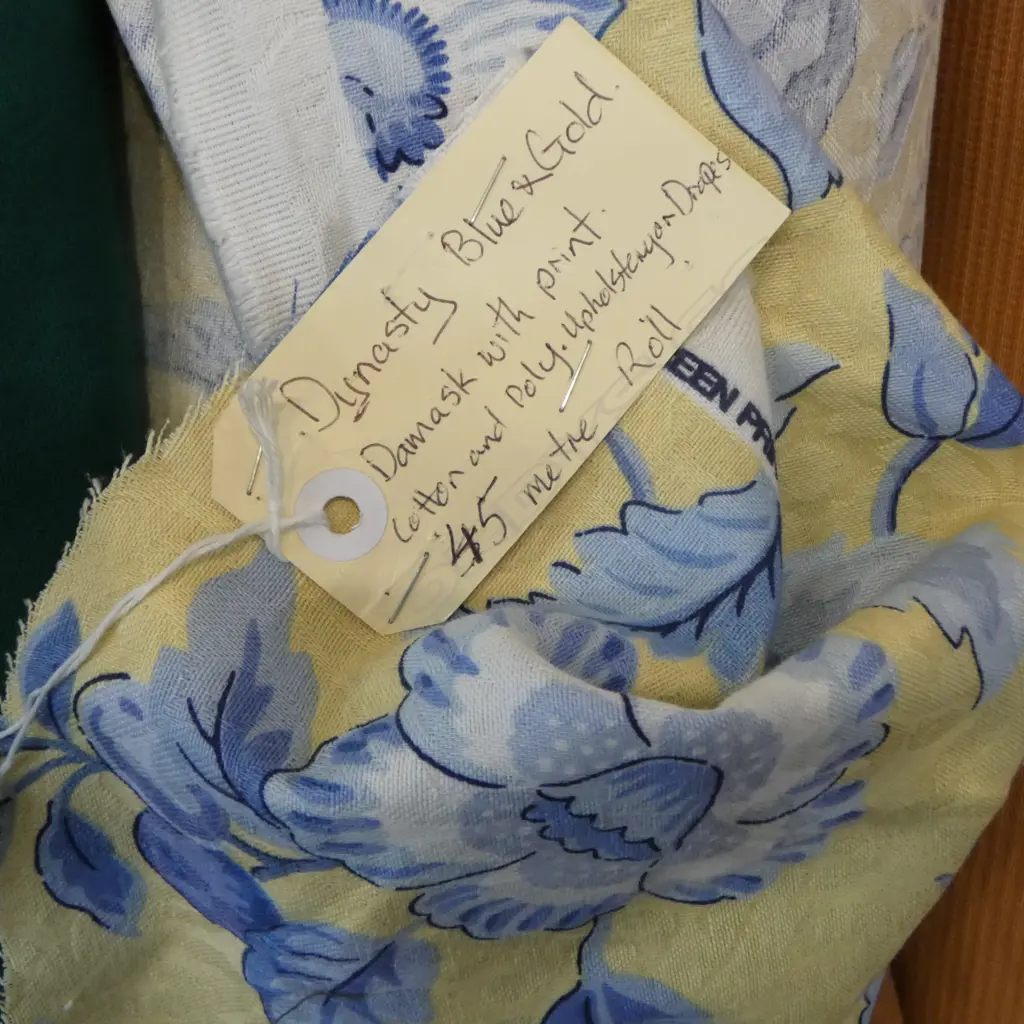FABRIC BOLT; DYNASTY BLUE & GOLD COTTON & POLYESTER, 45M Image 1++