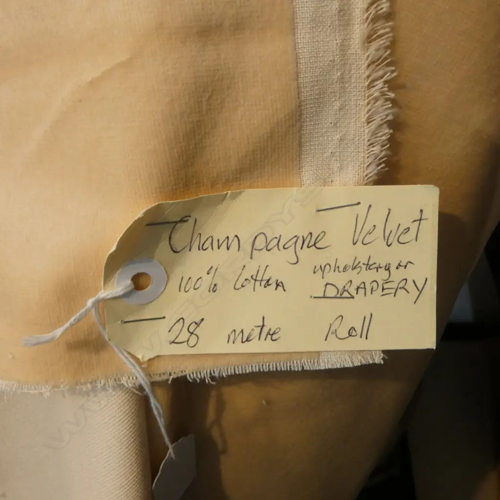 FABRIC BOLT; CHAMPAGNE VELVET COTTON UPHOLSTERY, 28M Image 1++