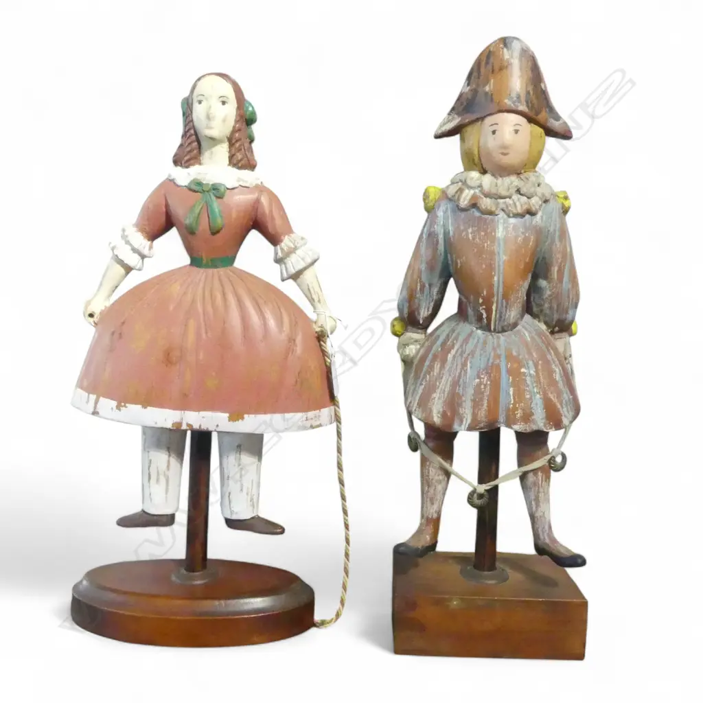 PR ANTIQUE STYLE CARVED WOODEN FIGURES ON STANDS H.530mm - MADE IN ITALY Image 1++