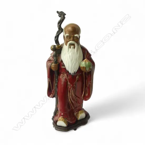 LGE CHINESE SHIWAN STONEWARE POTTERY SCULPTURE of SHOU XING well modelled expressive features. H.660mm.