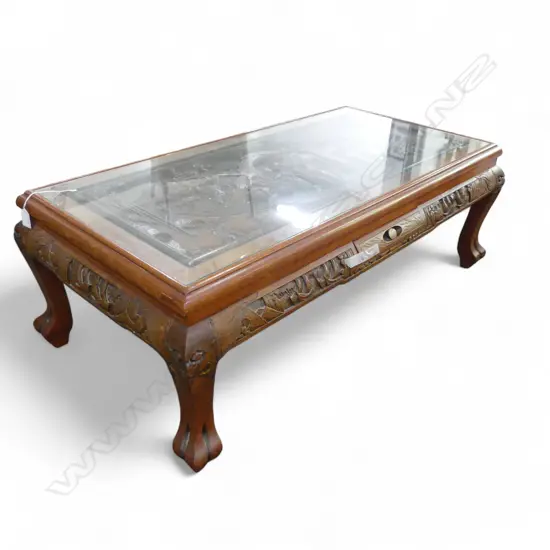 ORIENTAL GLASS TOP COFFEE TABLE 1050x540x360mm