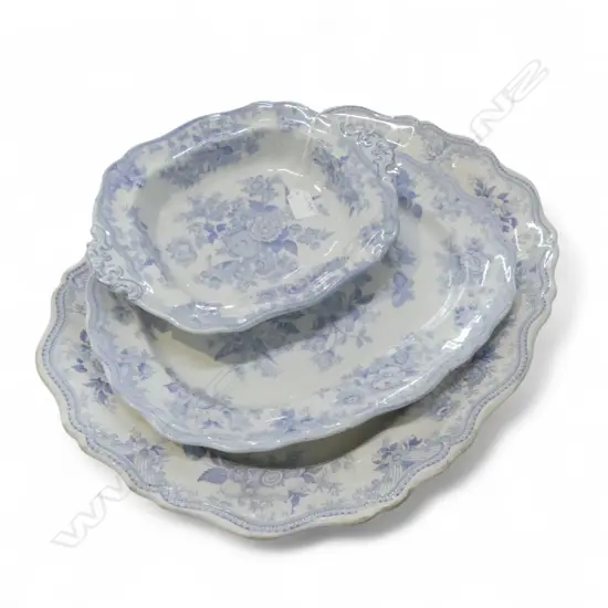 3 ASIATIC PHEASANTS DISHES; LG ASHET STAMPED WEDGWOOD (MINOR LOSS) 500x405mm