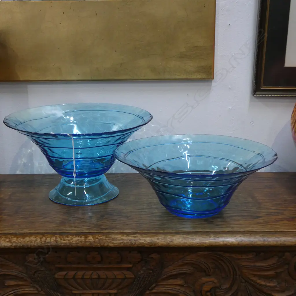    TWO BLUE GLASS FRUIT BOWLS Dia.290mm Image 1++