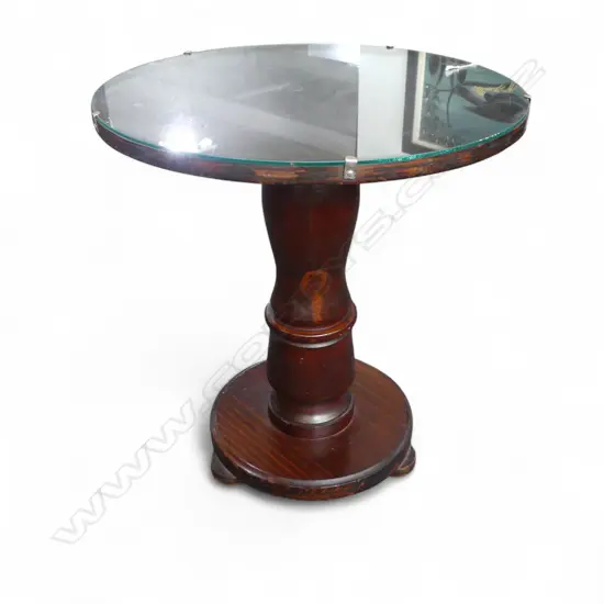 STAINED PINE GLASS TOP SIDE TABLE H.505mm, 460mm dia