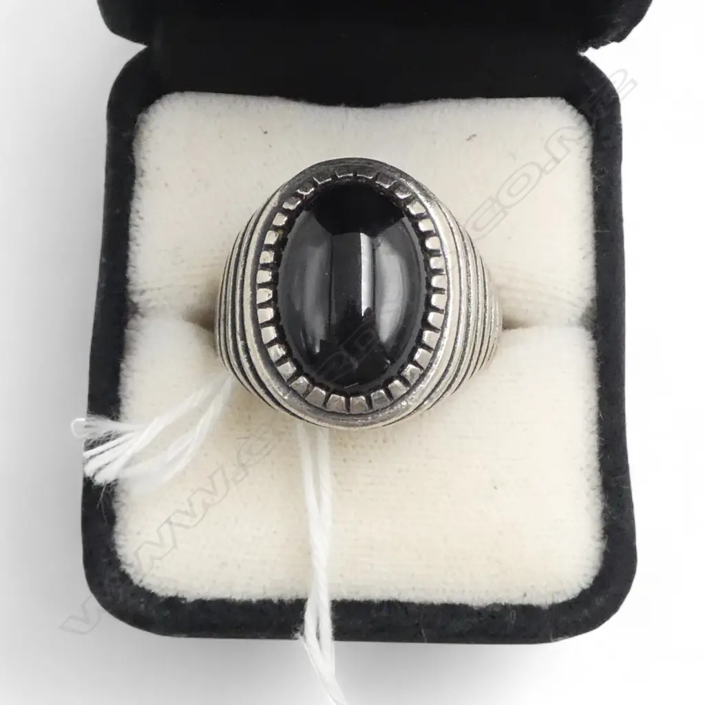 MENS STG SIL & ONYX RING  SIZE X Image 1++