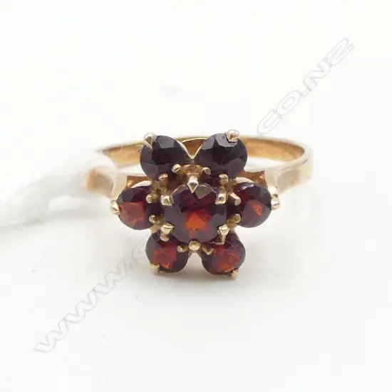 9CT GARNET CLUSTER RING 2.5gms SIZE N