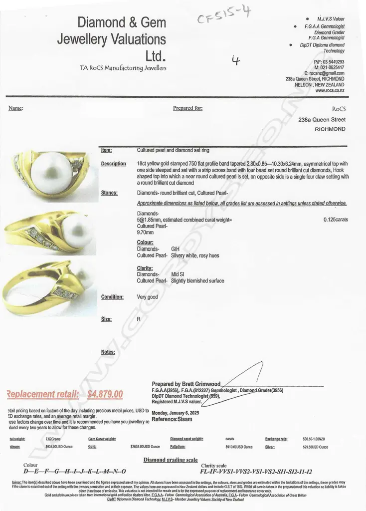 An 18ct gold pearl and diamond ring, Image 1++