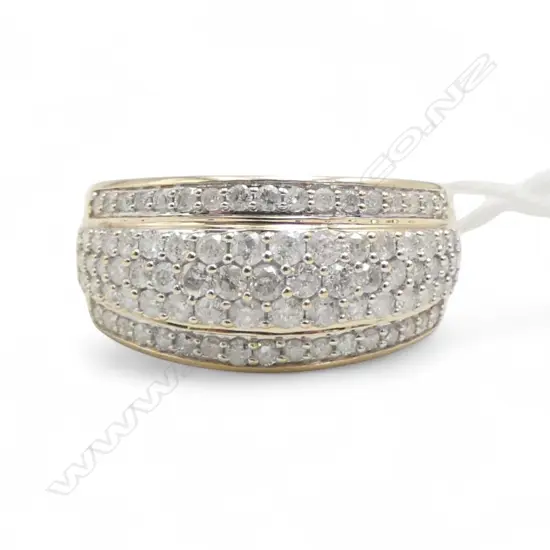 10ct YELLOW GOLD DIAMOND PAVE SET RING, 4.4gm SIZE Q1/2