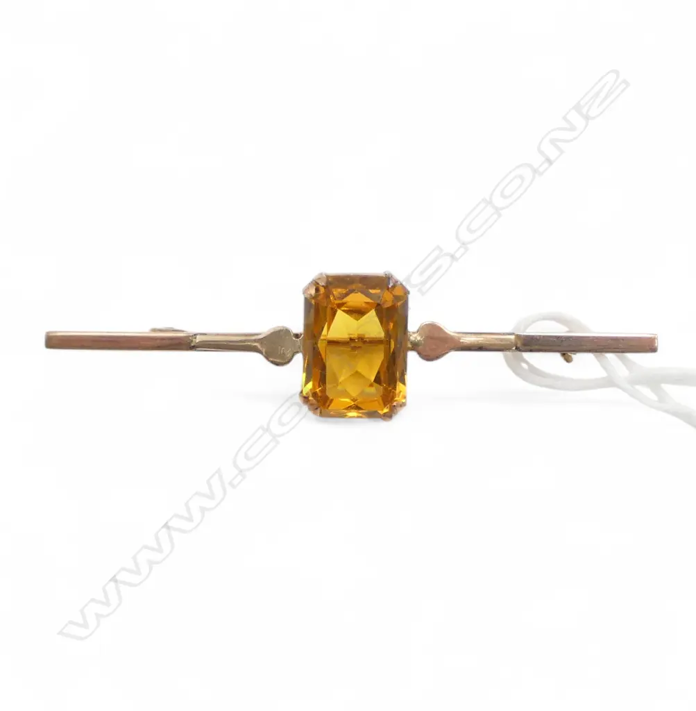 9ct ROSE GOLD & YELLOW COLOURED STONE BROOCH, 5.4gm Image 1++