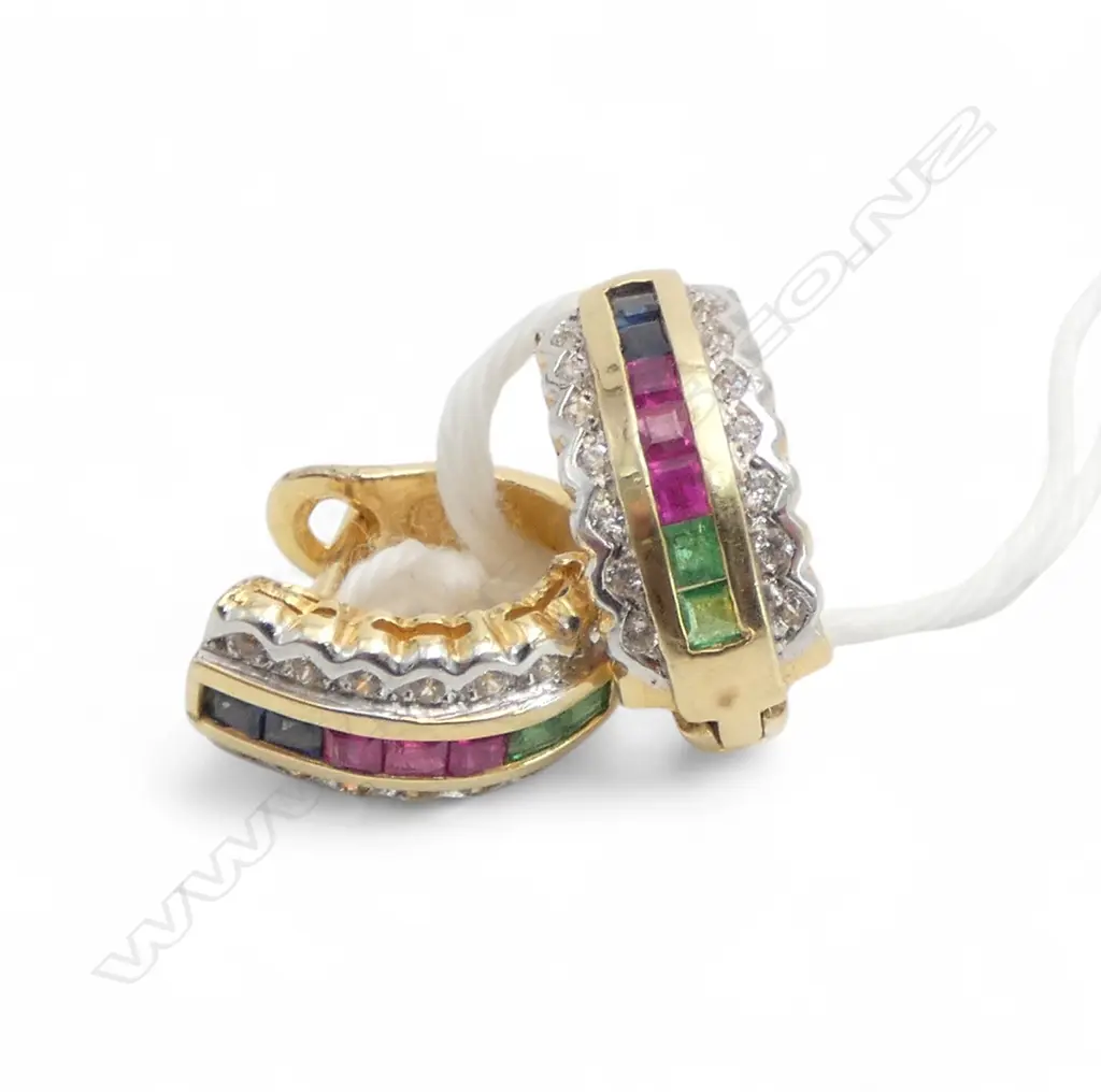 PAIR 14CT DIAMOND AND GEMSTONE SET EARRINGS 4.70gms Image 1++