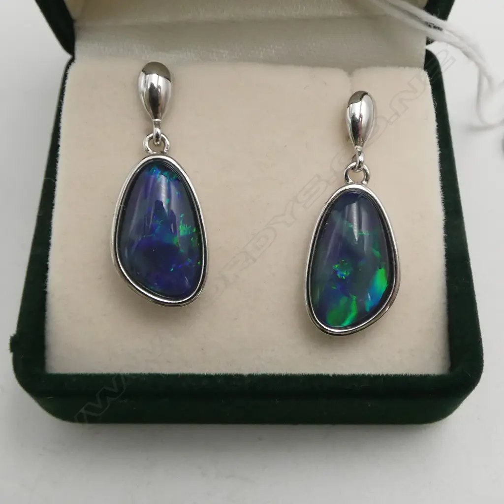 PAIR OF SILVER AND OPAL EARRINGS (BOXED) Image 1++