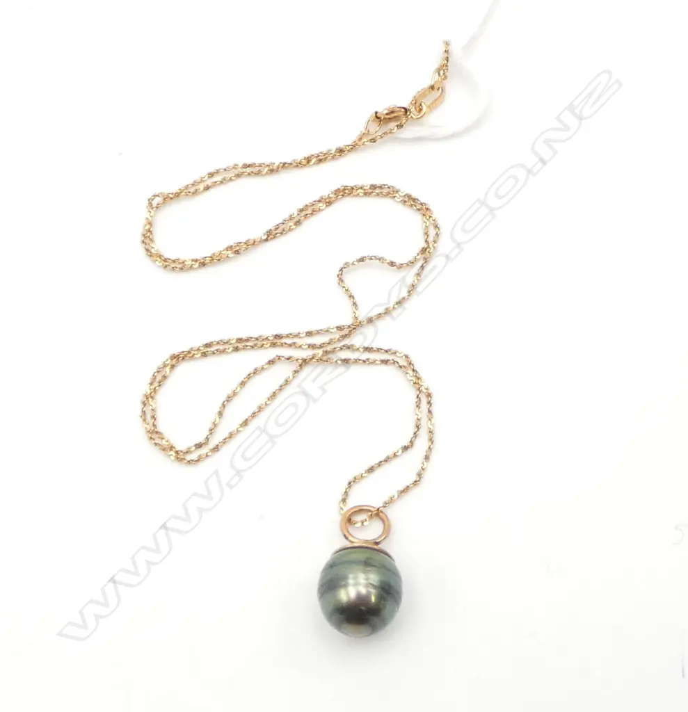 9CT NECKLACE w. BLACK PEARL PENDANT Image 1++