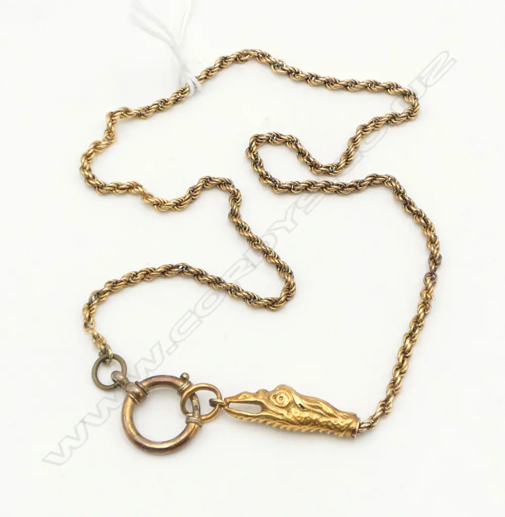 ANTIQUE 15ct GOLD NECK CHAIN with bird's head fitting & lge gold plated sprung circle clasp 9gms Image 1++