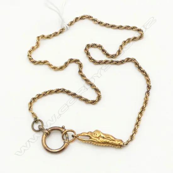 ANTIQUE 15ct GOLD NECK CHAIN with bird's head fitting & lge gold plated sprung circle clasp 9gms