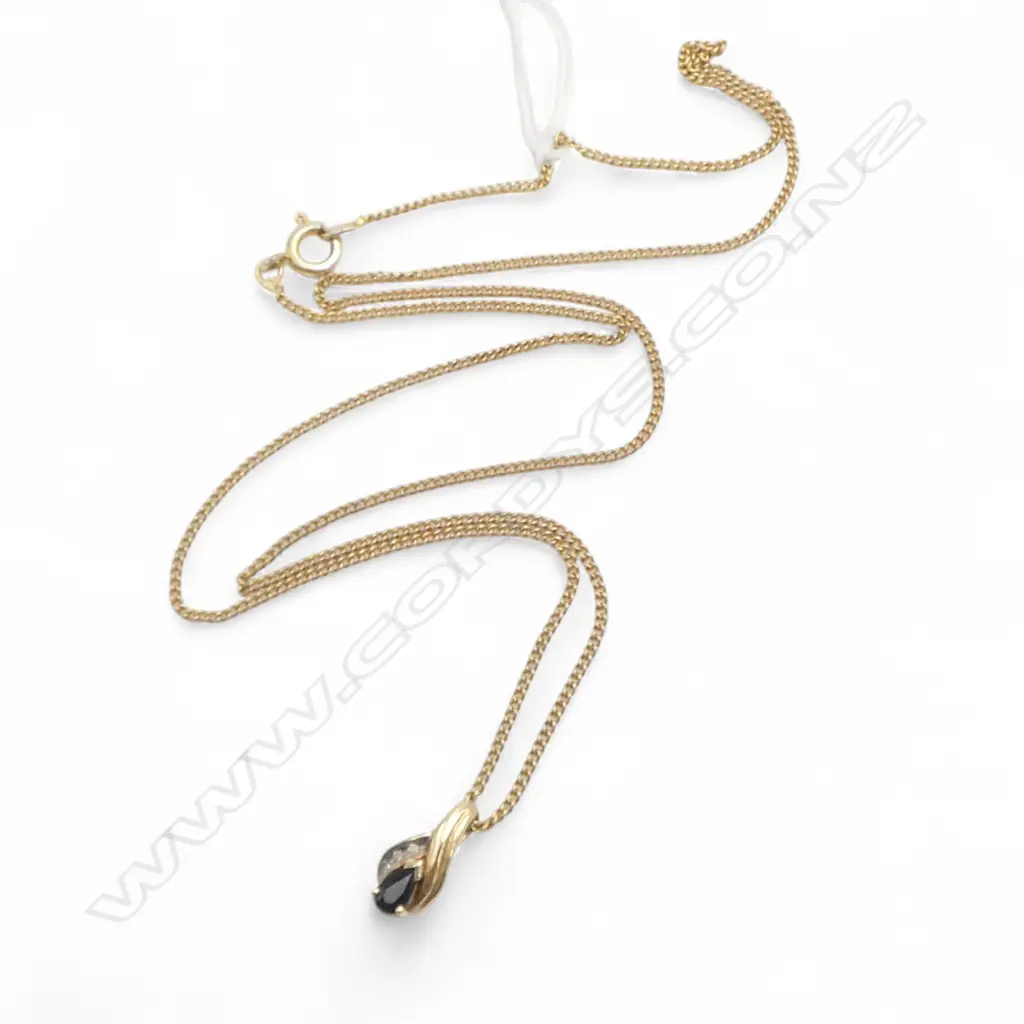 9ct SAPPHIRE & DIAMOND? PENDANT (.80gm) on CHAIN Image 1++