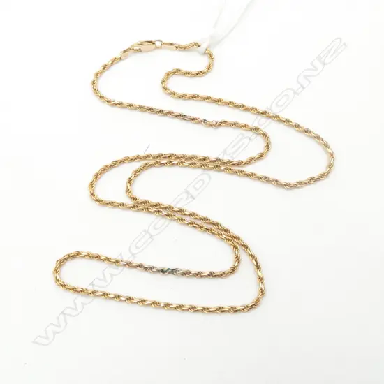 9ct YELLOW GOLD ROPE TWIST NECK CHAIN 1 soldered sectionL.490mm. 6gms. 
