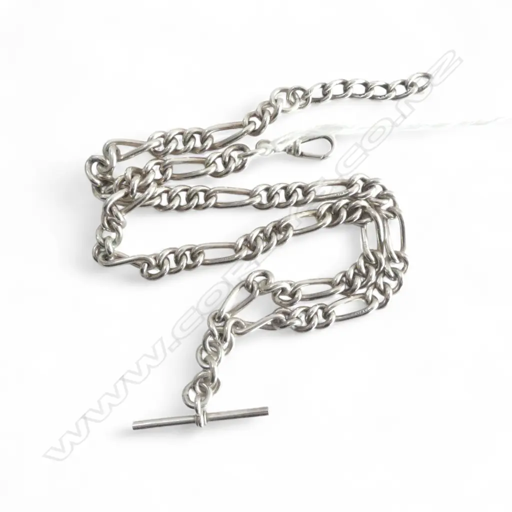STG SILVER CURB LINK ALBERT CHAIN L.440mm 61gms Image 1++