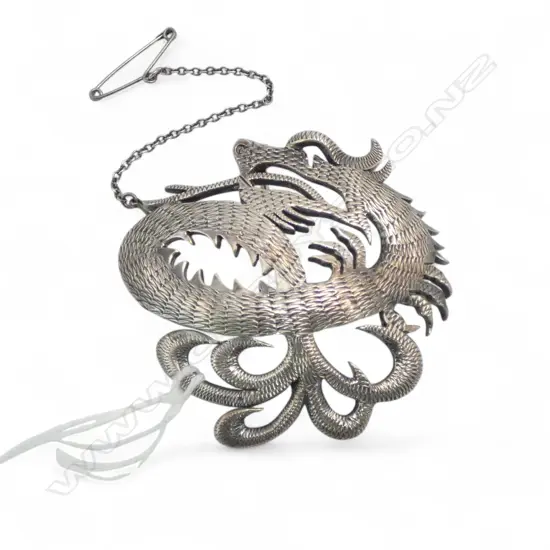 TONY BULLER STG SILVER DRAGON BROOCH 50mm dia