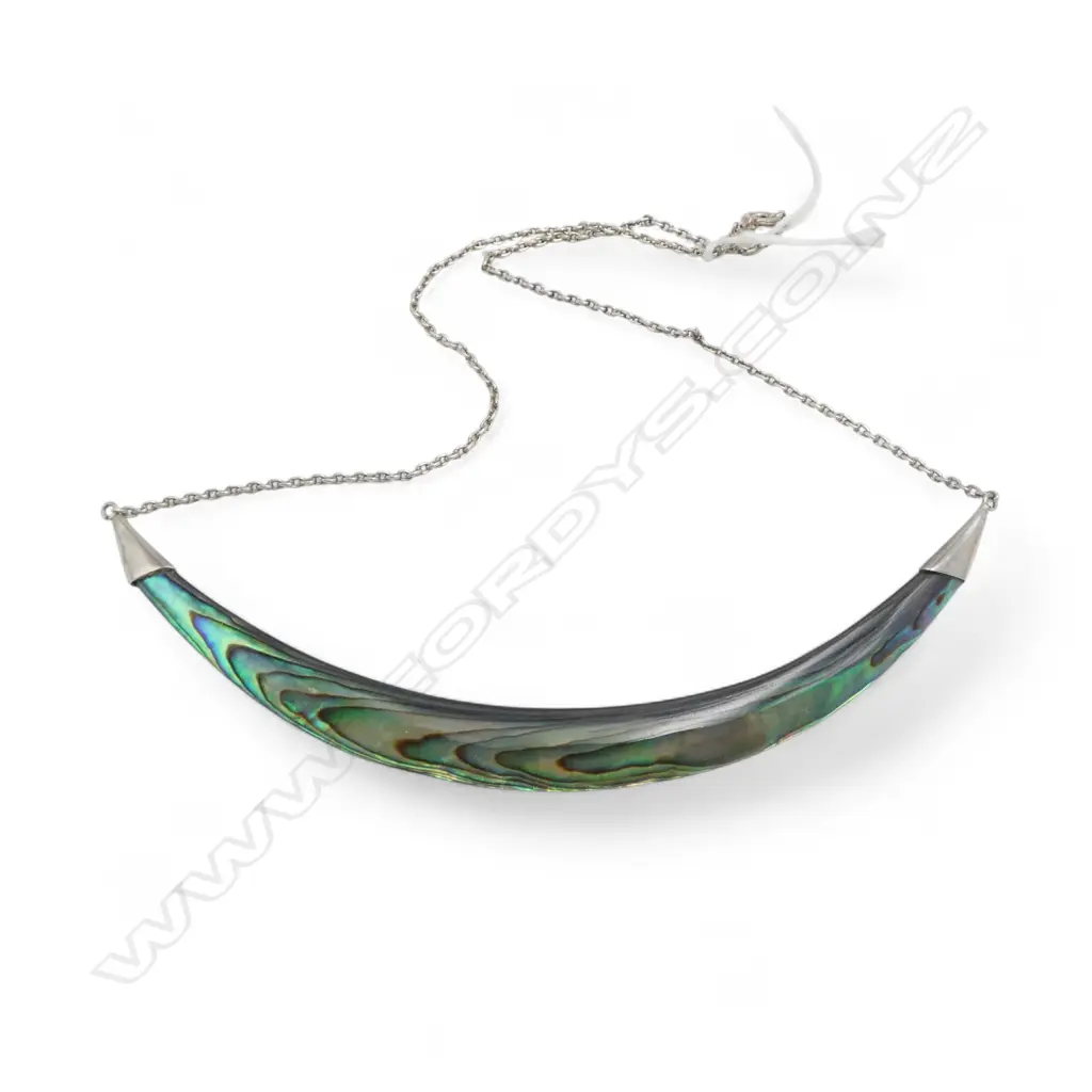 SILVER CAPPED PAUA CRESCENT NECKLACE Image 1++