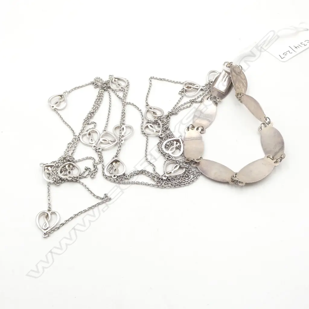 S/SILVER BRACLET & S/SILVER LONG HEART NECKLACE 26GMS Image 1++