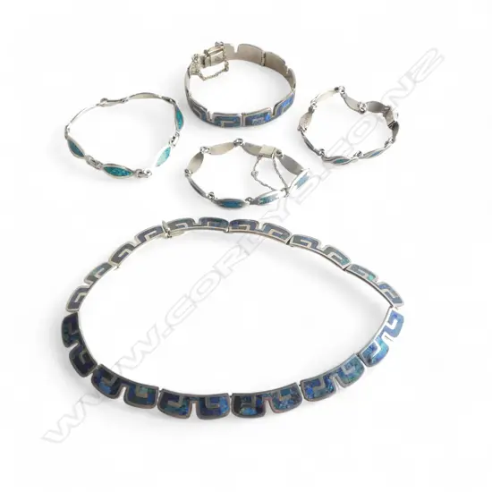 ASSTD SILVER AND LAPIS INLAID NECKLACE AND BRACELETS