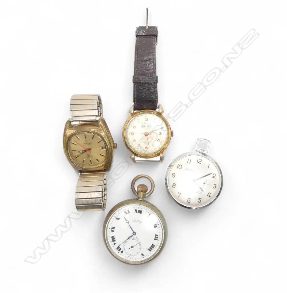 4 OLD WATCHES: 2 WRIST: CERTINA AUTO CLUB2000 + LePhare + 2 pocket watches Image 1++